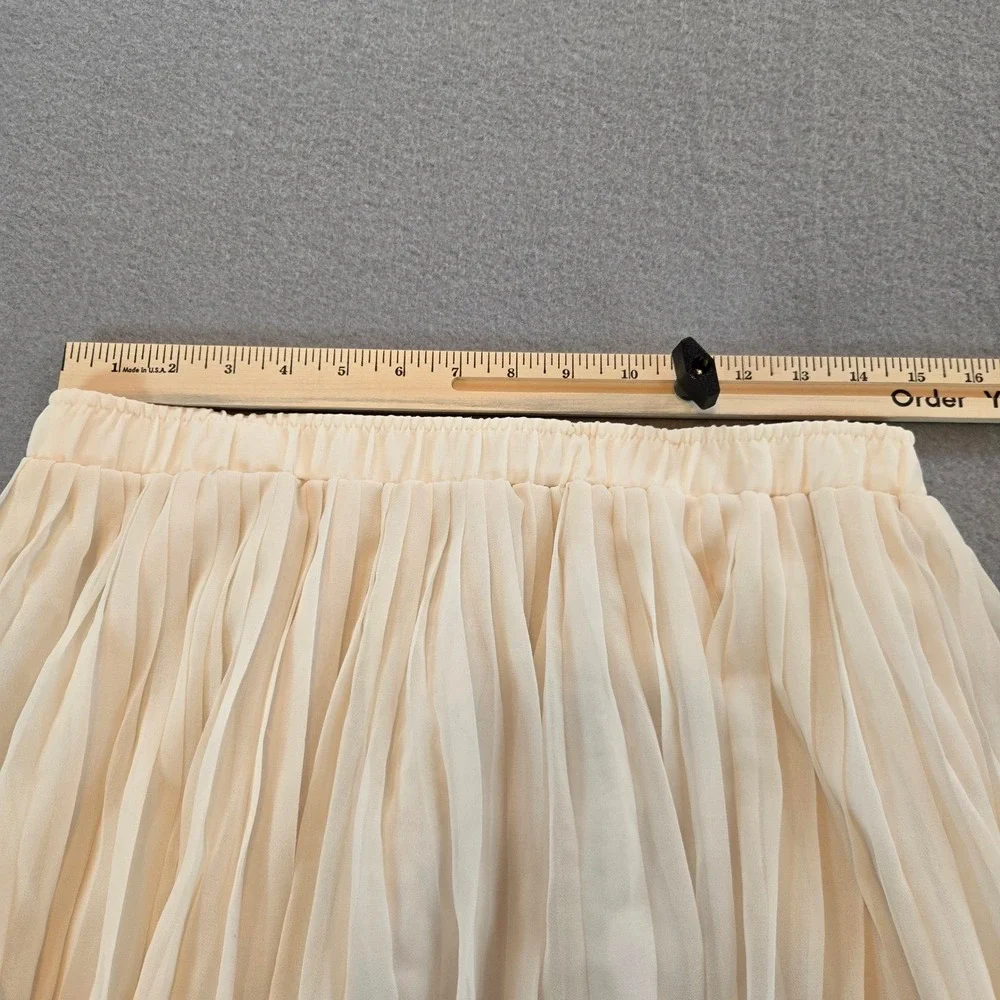Who What Wear Pleated Midi Skirt Womens Medium Cream Black Striped Elastic Waist - Picture 5 of 6
